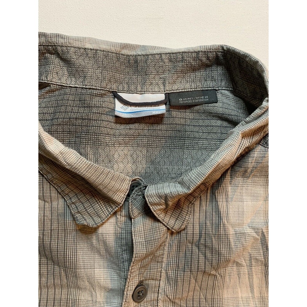 Columbia Mens XXL Gray Plaid Omni Wick Casual Shirt Short Sleeve